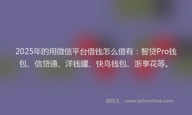 2025年的用微信平台借钱怎么借有：智贷Pro钱包、信贷通、洋钱罐、快鸟钱包、浙享花等。