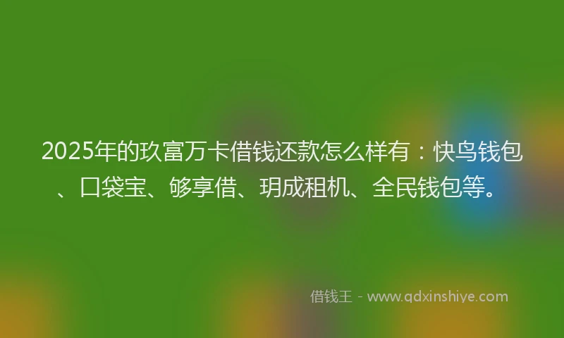 2025年的玖富万卡借钱还款怎么样有：快鸟钱包、口袋宝、够享借、玥成租机、全民钱包等。