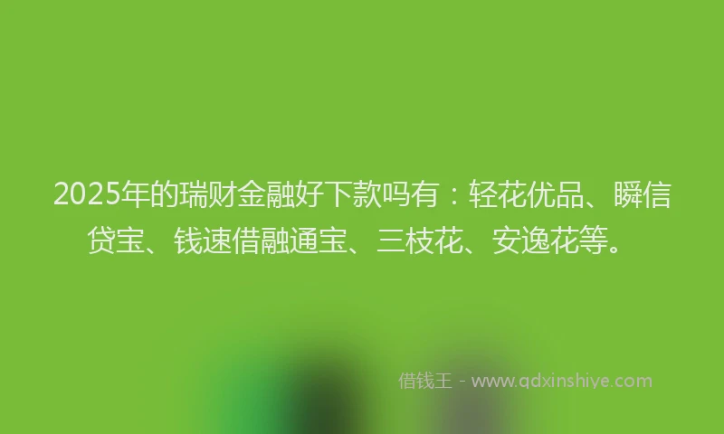 2025年的瑞财金融好下款吗有：轻花优品、瞬信贷宝、钱速借融通宝、三枝花、安逸花等。