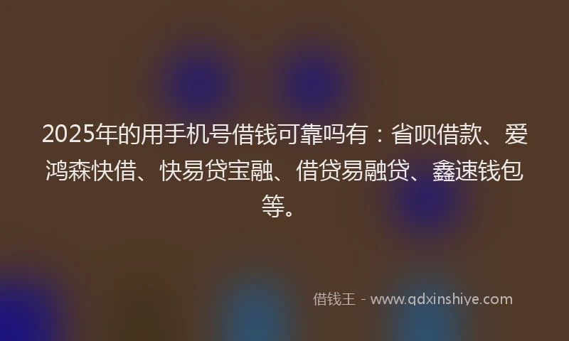 2025年的用手机号借钱可靠吗有：省呗借款、爱鸿森快借、快易贷宝融、借贷易融贷、鑫速钱包等。