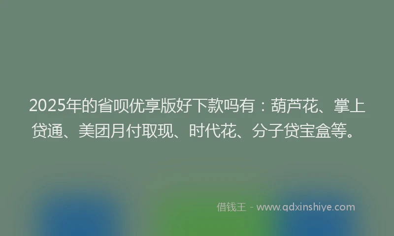 2025年的省呗优享版好下款吗有：葫芦花、掌上贷通、美团月付取现、时代花、分子贷宝盒等。