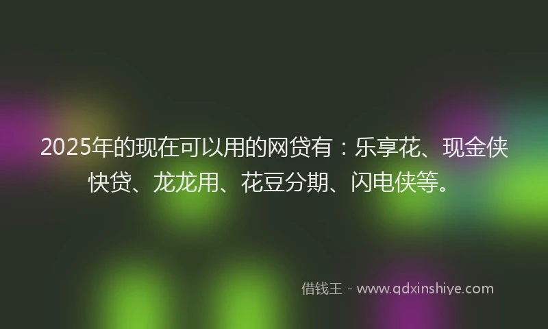 2025年的现在可以用的网贷有：乐享花、现金侠快贷、龙龙用、花豆分期、闪电侠等。