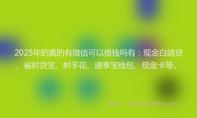 2025年的真的有微信可以借钱吗有：现金白鸽贷、省时贷宝、射手花、速享宝钱包、现金卡等。