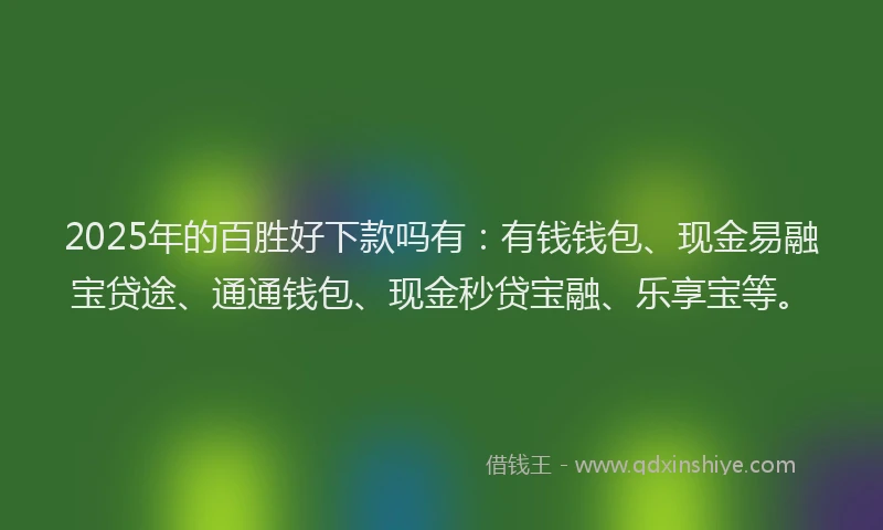 2025年的百胜好下款吗有：有钱钱包、现金易融宝贷途、通通钱包、现金秒贷宝融、乐享宝等。