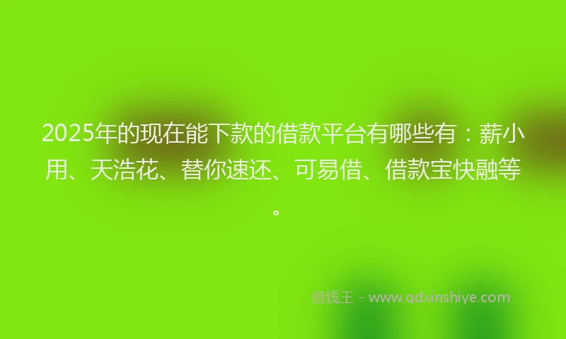 2025年的现在能下款的借款平台有哪些有：薪小用、天浩花、替你速还、可易借、借款宝快融等。