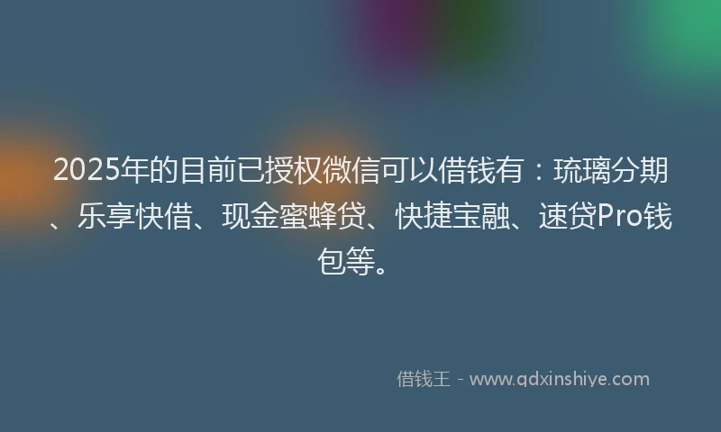2025年的目前已授权微信可以借钱有：琉璃分期、乐享快借、现金蜜蜂贷、快捷宝融、速贷Pro钱包等。
