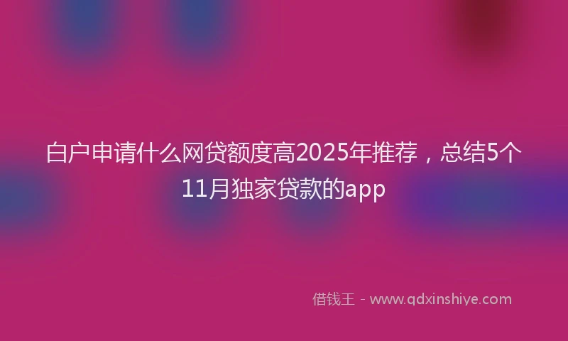 白户申请什么网贷额度高2025年推荐，总结5个11月独家贷款的app