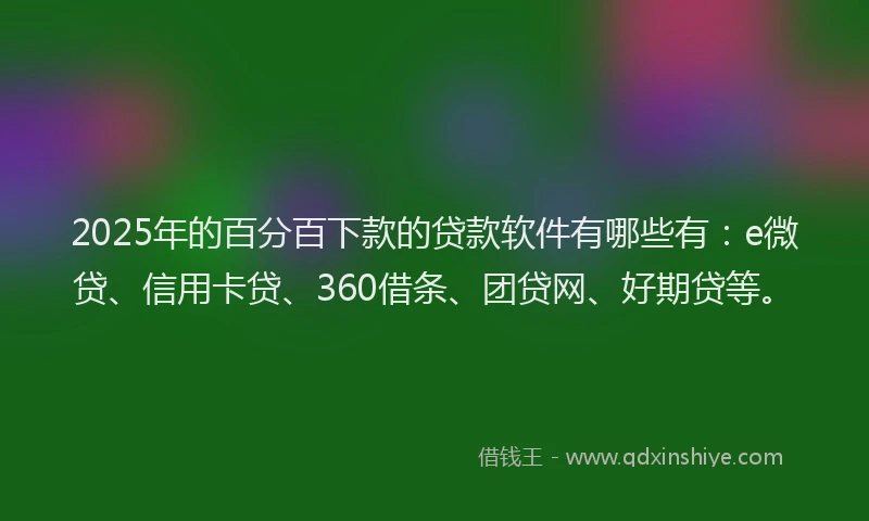 2025年的百分百下款的贷款软件有哪些有：e微贷、信用卡贷、360借条、团贷网、好期贷等。