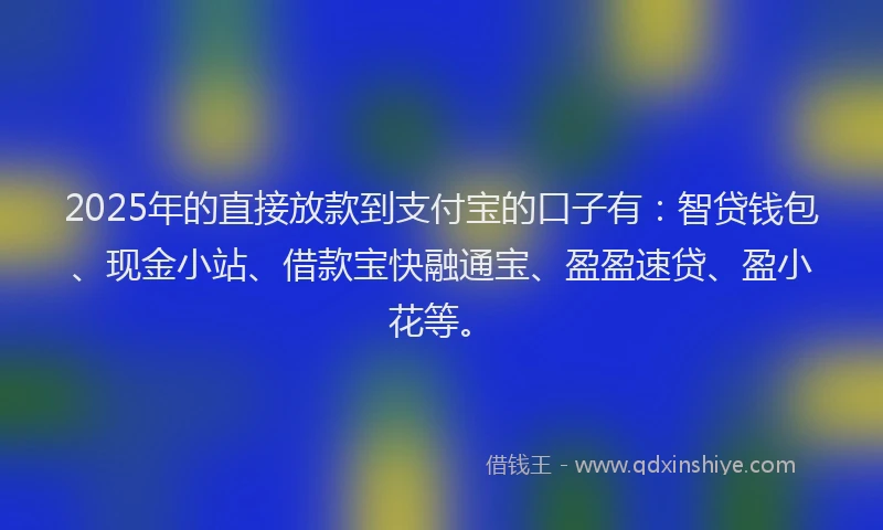 2025年的直接放款到支付宝的口子有：智贷钱包、现金小站、借款宝快融通宝、盈盈速贷、盈小花等。