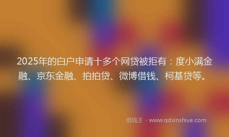 2025年的白户申请十多个网贷被拒有：度小满金融、京东金融、拍拍贷、微博借钱、柯基贷等。