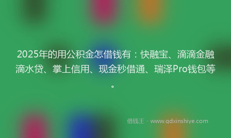 2025年的用公积金怎借钱有：快融宝、滴滴金融滴水贷、掌上信用、现金秒借通、瑞泽Pro钱包等。