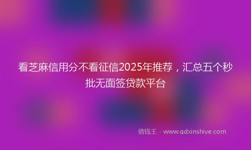 看芝麻信用分不看征信2025年推荐，汇总五个秒批无面签贷款平台