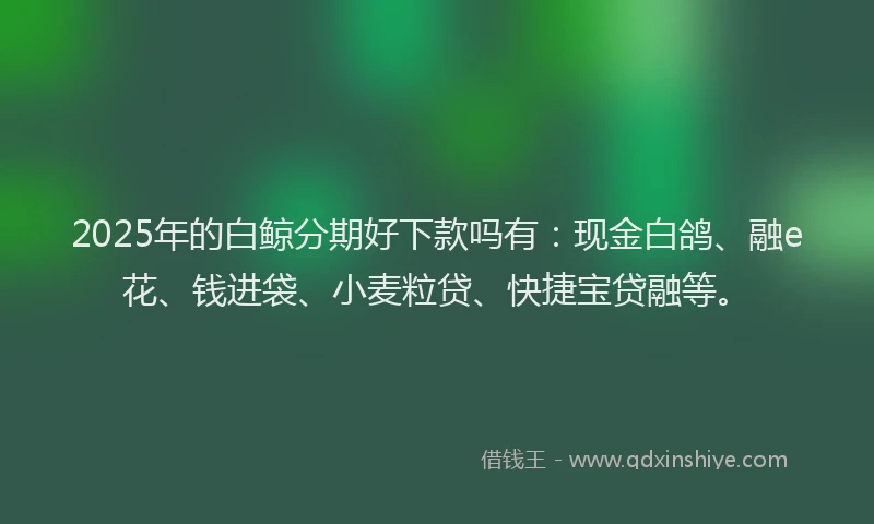 2025年的白鲸分期好下款吗有：现金白鸽、融e花、钱进袋、小麦粒贷、快捷宝贷融等。