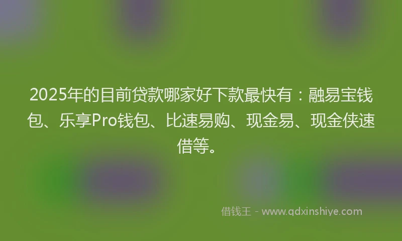2025年的目前贷款哪家好下款最快有：融易宝钱包、乐享Pro钱包、比速易购、现金易、现金侠速借等。