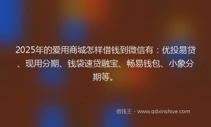 2025年的爱用商城怎样借钱到微信有：优投易贷、现用分期、钱袋速贷融宝、畅易钱包、小象分期等。