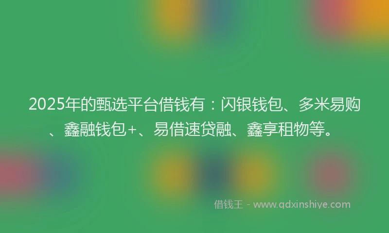 2025年的甄选平台借钱有：闪银钱包、多米易购、鑫融钱包+、易借速贷融、鑫享租物等。