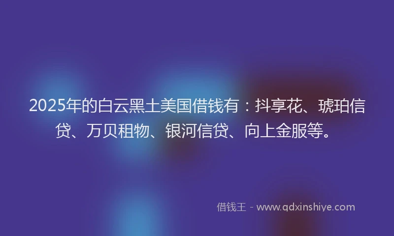 2025年的白云黑土美国借钱有：抖享花、琥珀信贷、万贝租物、银河信贷、向上金服等。