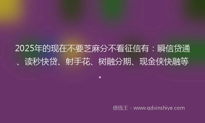 2025年的现在不要芝麻分不看征信有：瞬信贷通、读秒快贷、射手花、树融分期、现金侠快融等。