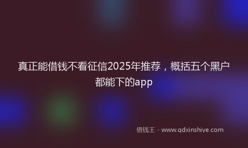 真正能借钱不看征信2025年推荐，概括五个黑户都能下的app