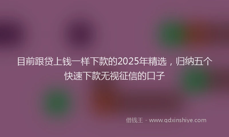 目前跟贷上钱一样下款的2025年精选，归纳五个快速下款无视征信的口子
