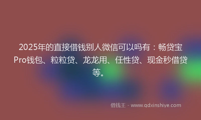 2025年的直接借钱别人微信可以吗有：畅贷宝Pro钱包、粒粒贷、龙龙用、任性贷、现金秒借贷等。