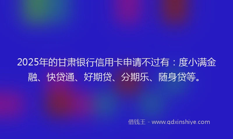 2025年的甘肃银行信用卡申请不过有：度小满金融、快贷通、好期贷、分期乐、随身贷等。
