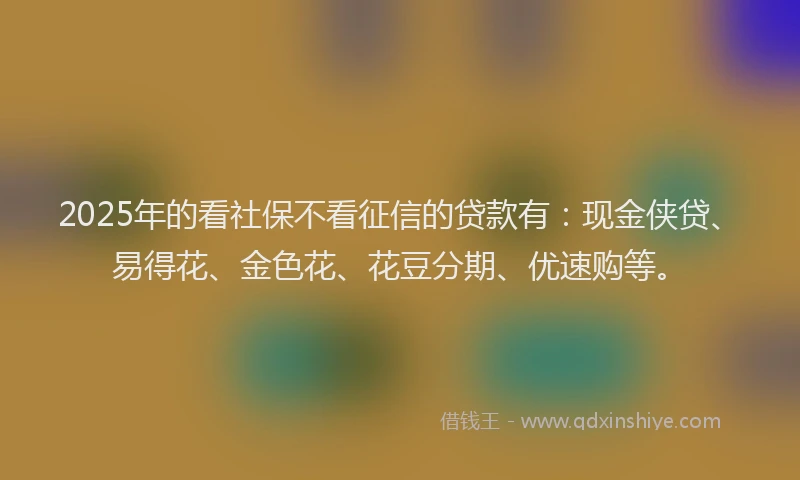 2025年的看社保不看征信的贷款有：现金侠贷、易得花、金色花、花豆分期、优速购等。
