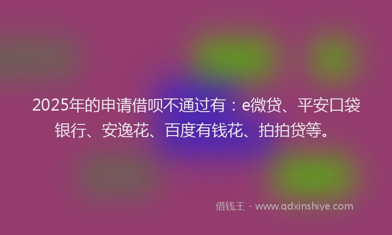 2025年的申请借呗不通过有：e微贷、平安口袋银行、安逸花、百度有钱花、拍拍贷等。