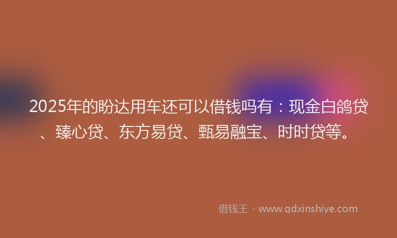2025年的盼达用车还可以借钱吗有：现金白鸽贷、臻心贷、东方易贷、甄易融宝、时时贷等。