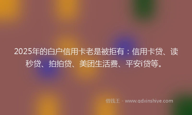 2025年的白户信用卡老是被拒有：信用卡贷、读秒贷、拍拍贷、美团生活费、平安i贷等。