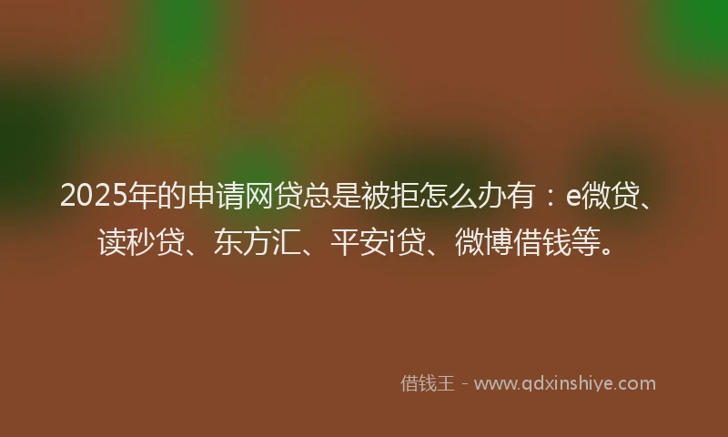 2025年的申请网贷总是被拒怎么办有：e微贷、读秒贷、东方汇、平安i贷、微博借钱等。