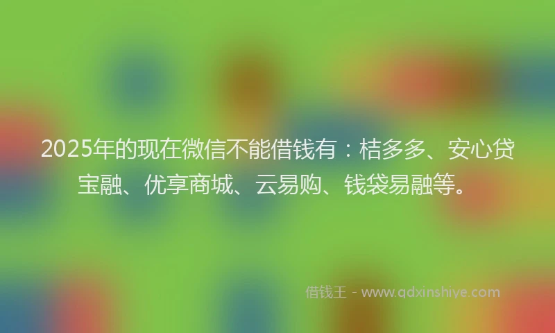 2025年的现在微信不能借钱有：桔多多、安心贷宝融、优享商城、云易购、钱袋易融等。