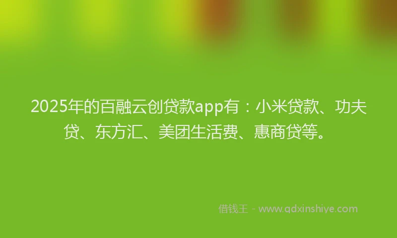 2025年的百融云创贷款app有：小米贷款、功夫贷、东方汇、美团生活费、惠商贷等。