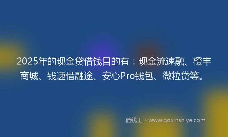 2025年的现金贷借钱目的有：现金流速融、橙丰商城、钱速借融途、安心Pro钱包、微粒贷等。