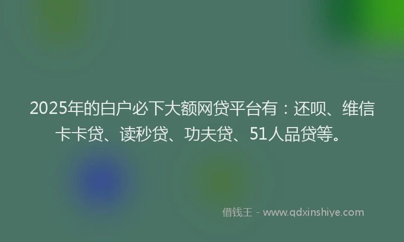 2025年的白户必下大额网贷平台有：还呗、维信卡卡贷、读秒贷、功夫贷、51人品贷等。