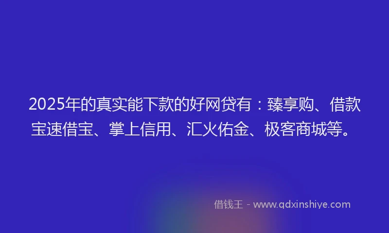 2025年的真实能下款的好网贷有：臻享购、借款宝速借宝、掌上信用、汇火佑金、极客商城等。