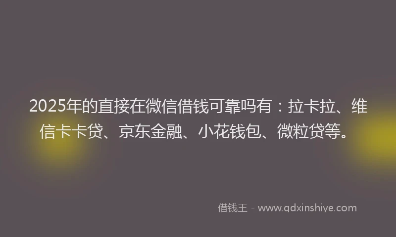 2025年的直接在微信借钱可靠吗有：拉卡拉、维信卡卡贷、京东金融、小花钱包、微粒贷等。