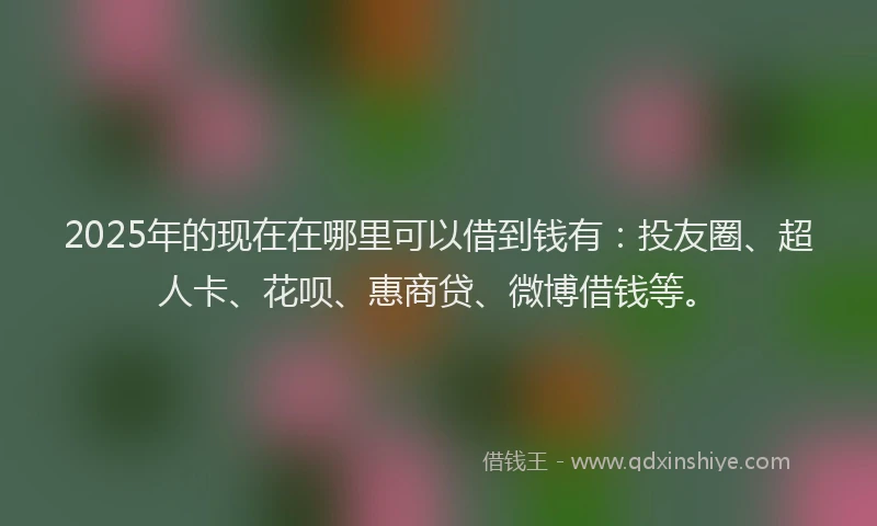 2025年的现在在哪里可以借到钱有：投友圈、超人卡、花呗、惠商贷、微博借钱等。