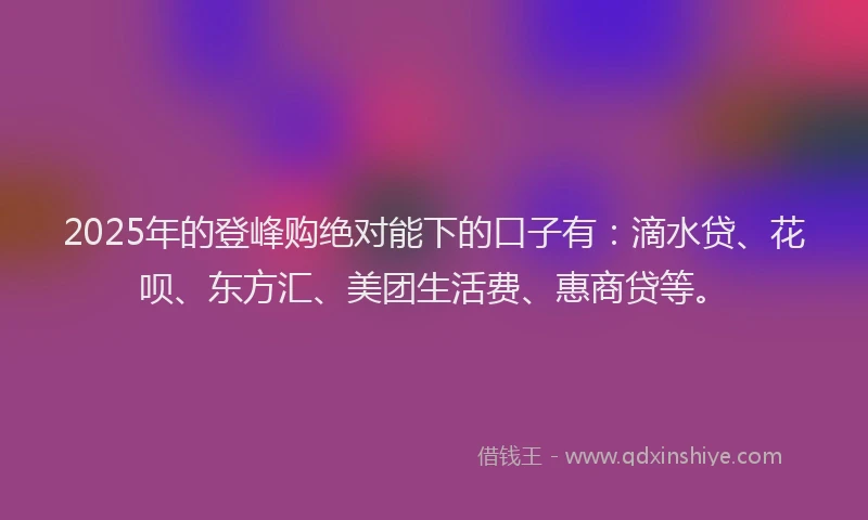 2025年的登峰购绝对能下的口子有：滴水贷、花呗、东方汇、美团生活费、惠商贷等。