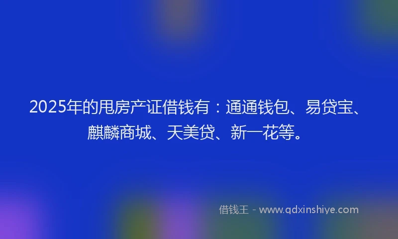 2025年的甩房产证借钱有：通通钱包、易贷宝、麒麟商城、天美贷、新一花等。