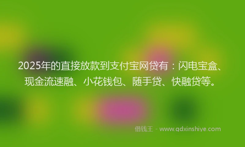 2025年的直接放款到支付宝网贷有：闪电宝盒、现金流速融、小花钱包、随手贷、快融贷等。