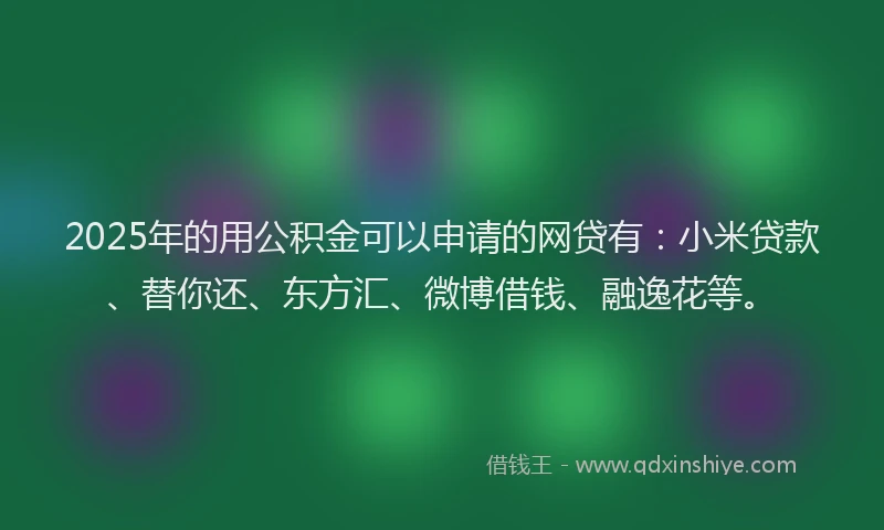2025年的用公积金可以申请的网贷有：小米贷款、替你还、东方汇、微博借钱、融逸花等。