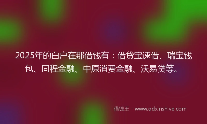 2025年的白户在那借钱有：借贷宝速借、瑞宝钱包、同程金融、中原消费金融、沃易贷等。