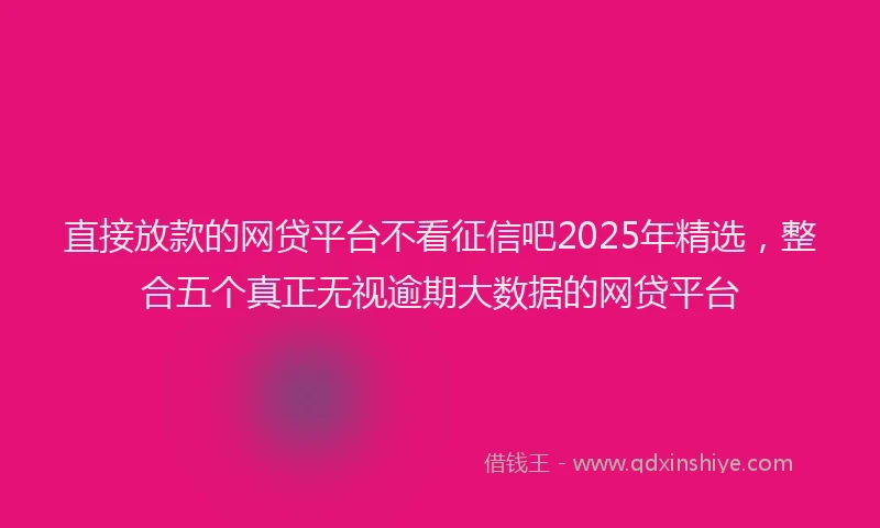 直接放款的网贷平台不看征信吧2025年精选，整合五个真正无视逾期大数据的网贷平台
