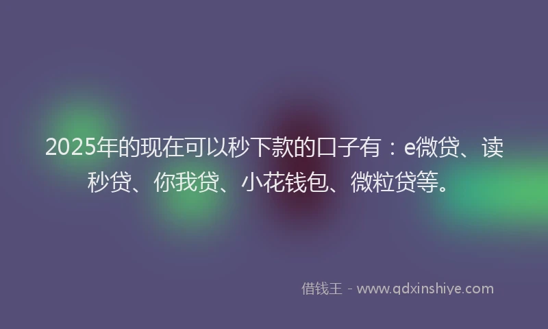 2025年的现在可以秒下款的口子有：e微贷、读秒贷、你我贷、小花钱包、微粒贷等。