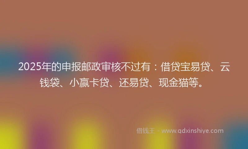 2025年的申报邮政审核不过有：借贷宝易贷、云钱袋、小赢卡贷、还易贷、现金猫等。