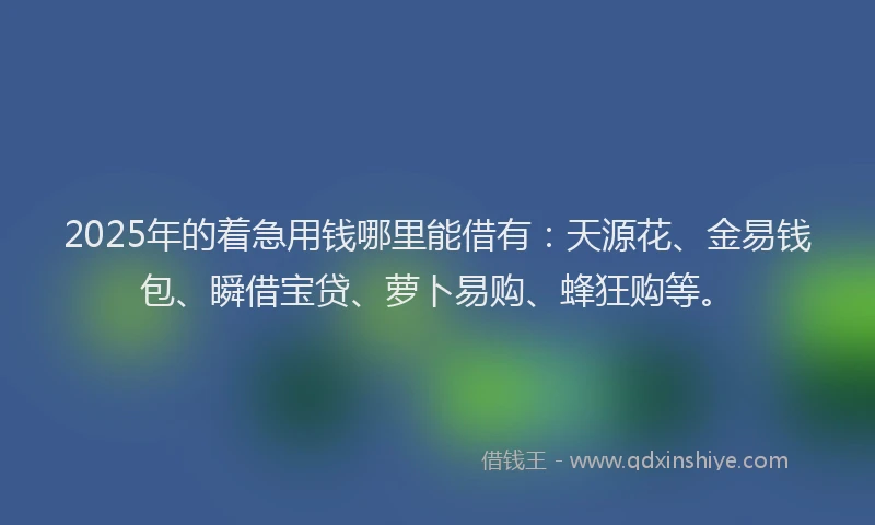 2025年的着急用钱哪里能借有：天源花、金易钱包、瞬借宝贷、萝卜易购、蜂狂购等。