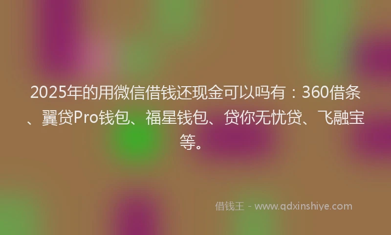 2025年的用微信借钱还现金可以吗有：360借条、翼贷Pro钱包、福星钱包、贷你无忧贷、飞融宝等。