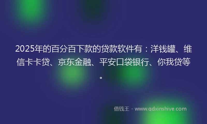 2025年的百分百下款的贷款软件有：洋钱罐、维信卡卡贷、京东金融、平安口袋银行、你我贷等。