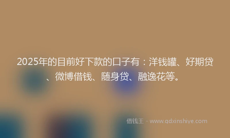2025年的目前好下款的口子有：洋钱罐、好期贷、微博借钱、随身贷、融逸花等。